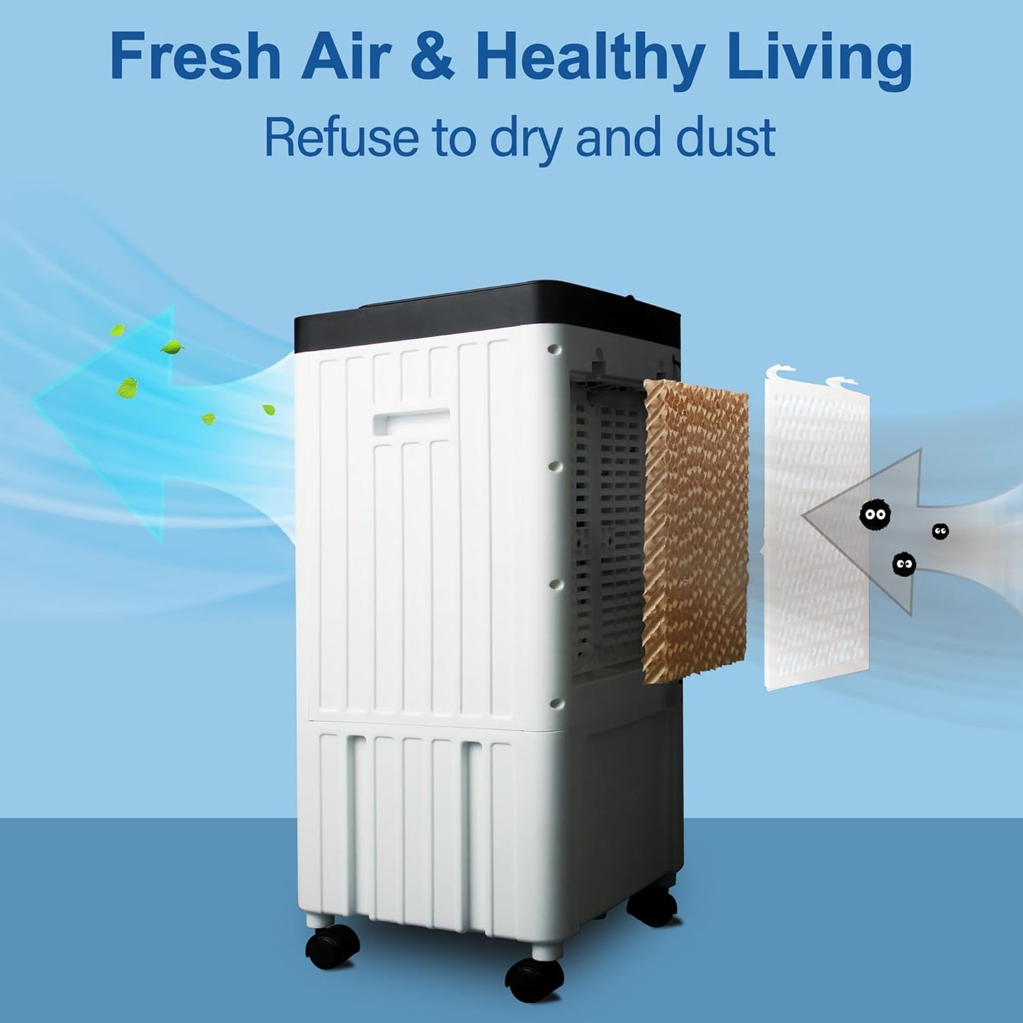 JOZERMADE Evaporative Air Cooler,3-IN-1 Portable Air Conditioners Remote Control, 80° Oscillation Energy Efficient Bladeless Air Cooler for Room Bedroom Home Indoor