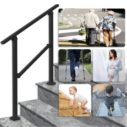 Handrails for Outdoor Steps,Anti Rust Coating Heavy Duty Handrail Supports with Stainless Steel Screw Installation Kit for Concrete/Wood/Brick (2-3 Step)