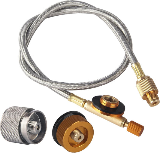 2 Feet Gas Adapter Extension Braided Hose Propane/Butane/Isobutane Small Tank Input EN417 Lindal Valve Output-X004UDXSQR
